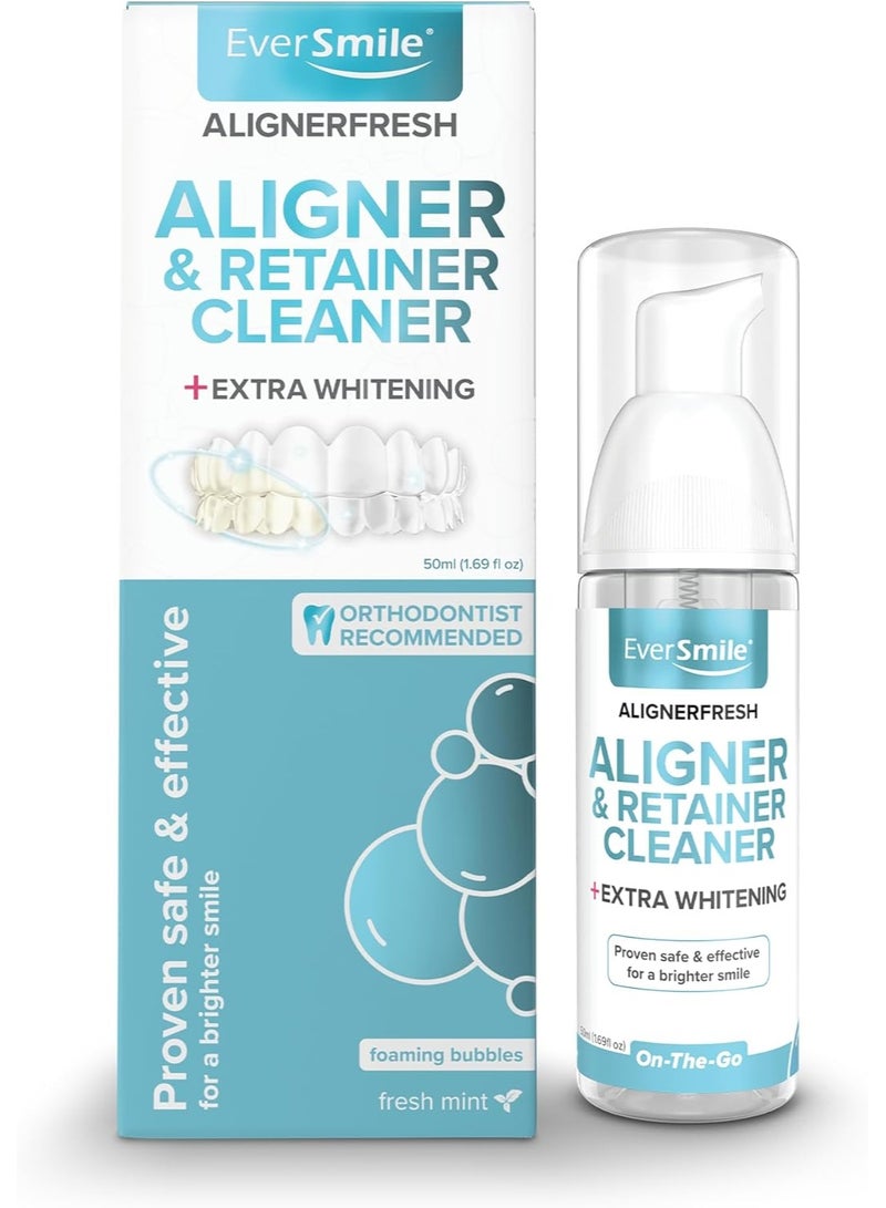 EverSmile AlignerFresh Extra Whitening Foam – Cleaner Compatible with All Clear Aligners and Retainers – Eliminates Bacteria, Whitens Teeth, Fights Bad Breath – 50ml (1 Pack)